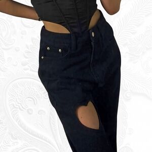 Tal Clothing Black High Rise Cropped Jeans With Heart Cutout Size 24
